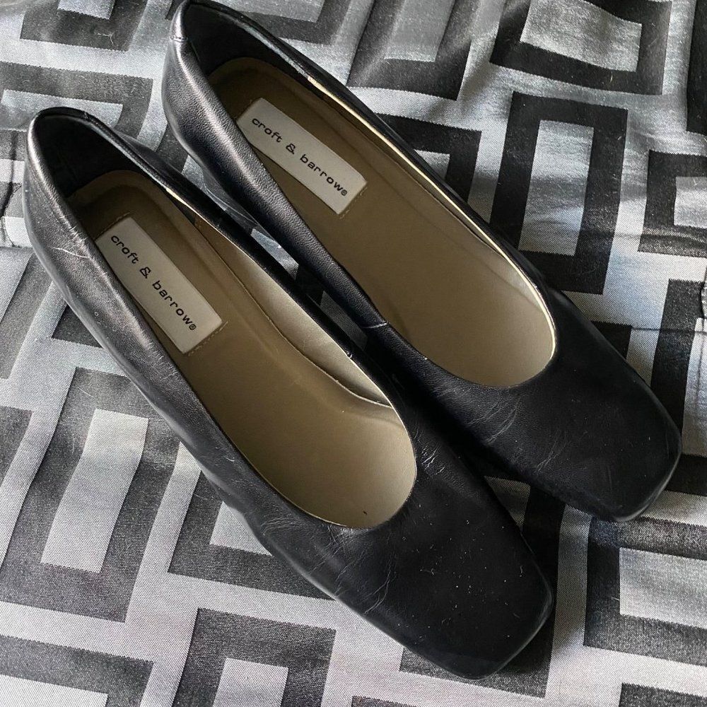 Croft and Barrow black dress shoes with platform and square tip, worn 1x